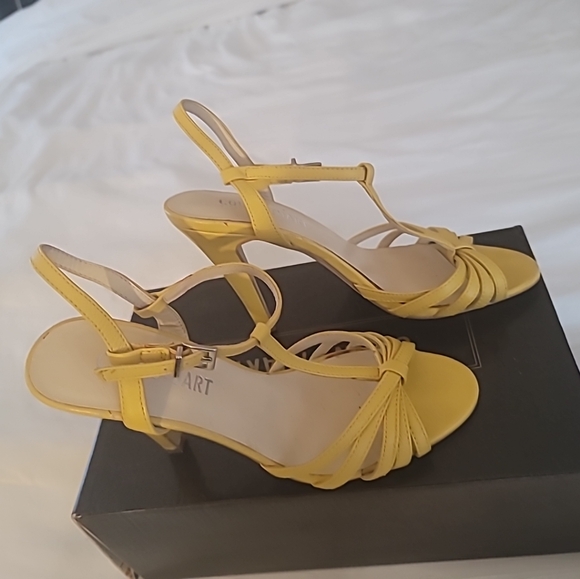Collin Stuart high Heel Sandals. Only worn once Tuscan Yellow    3 1/2 Inches - Picture 2 of 4